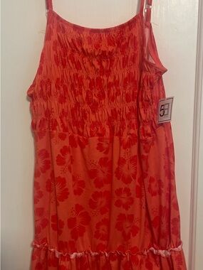 Sleeveless Orange Floral Smocked Camisole Dress